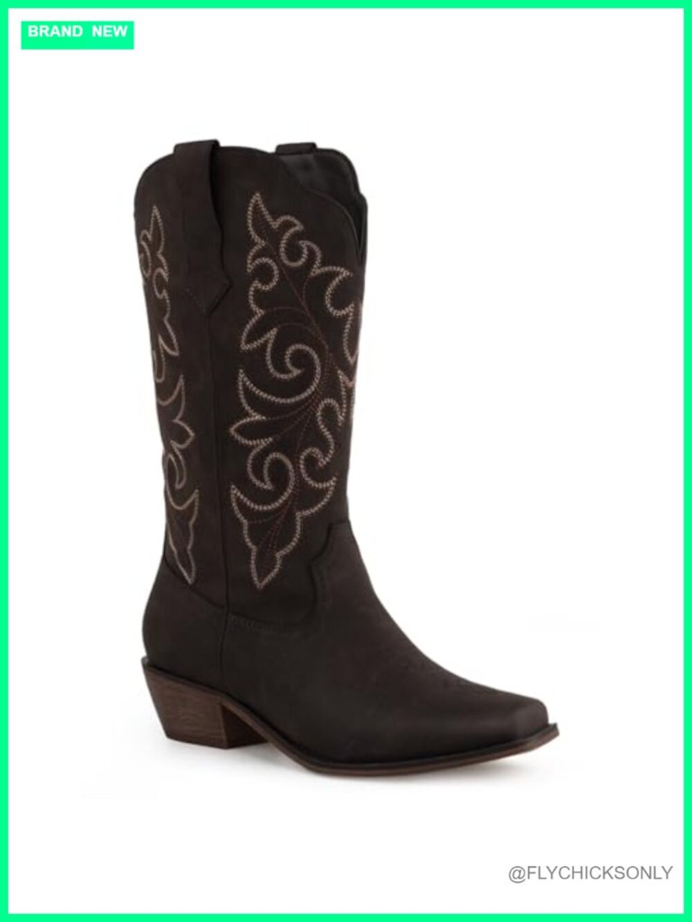 Square Toe Cowboy Boots Women Mid Calf Block Heel Faux Leather Western